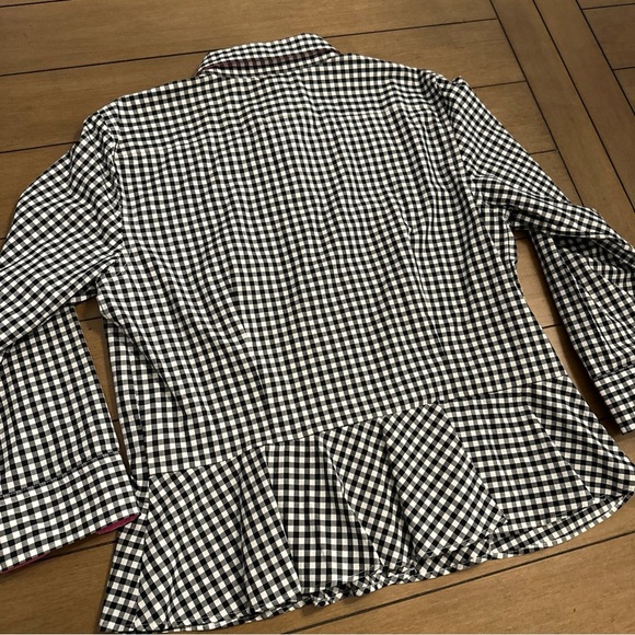 Lauren Ralph Lauren Womens Size 12 Gingham Flip Cuff Peplum Button-Up Shirt - Picture 10 of 14